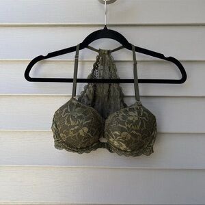 Victoria’s Secret PINK Lace Push-Up Bra 34C Green Underwire Sexy Lingerie